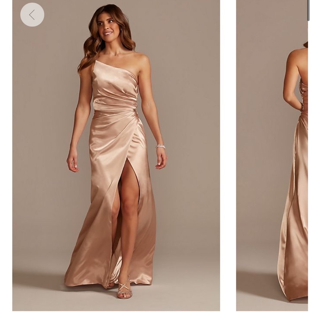 David’s bridal: charmeuse draped one shoulder bridesmaid dress - sand